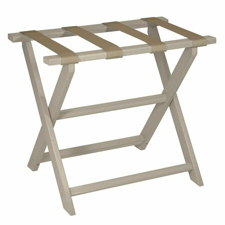 HOMEROOTS HomeRoots 383087 Earth Friendly Taupe Folding Luggage Rack with Dark Tan Straps 383087